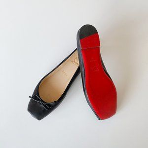 Christian Louboutin Mamadraque Napa Bow Square-Toe Ballet Flats, Black, Size 38